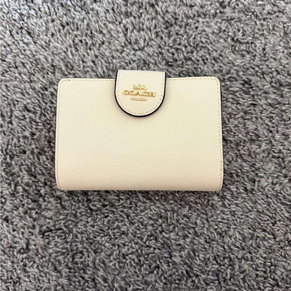 Coach Cream Leather Snap Wallet with Gold Logo